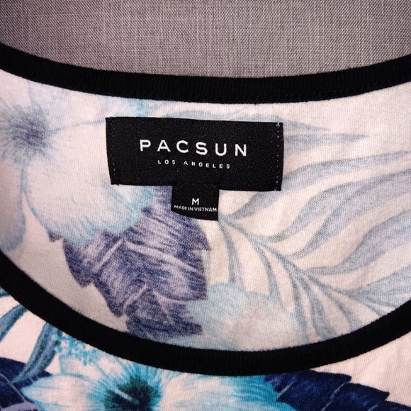 Pacsun Floral Tropical Tank‎ Top Hawaiian Size Medium Blue White Cotton Beach - Picture 5 of 5